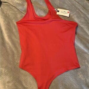 ReoRia Red Bodysuit with Scoop Neckline and High Cut